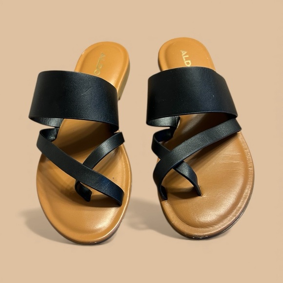 ALDO Minimalist Black Toe Loop Slide Sandals Women’s Size 7 - Picture 2 of 6